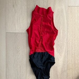Five Dancewear Red and Black leotard with lace cutouts size PA